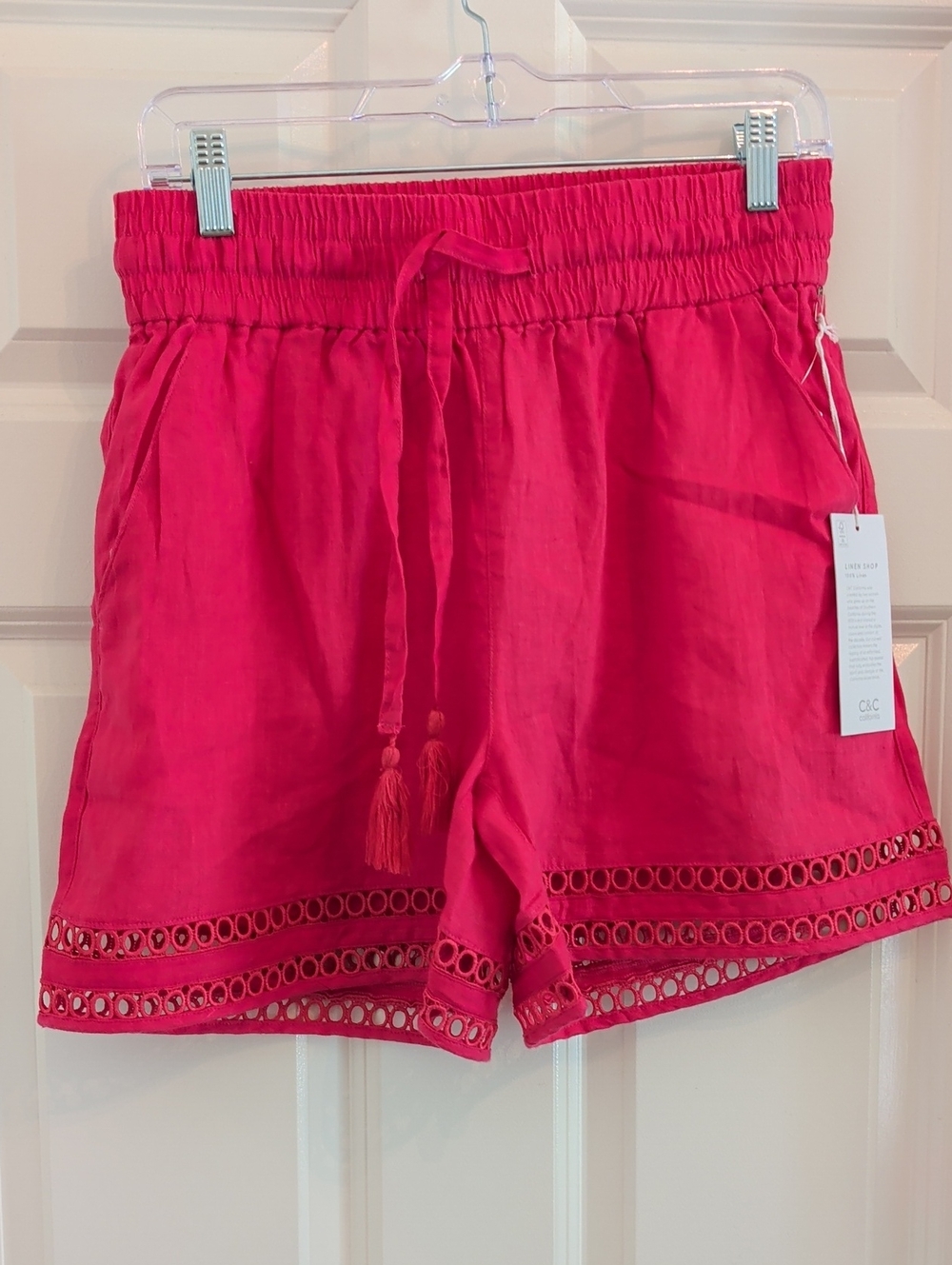 C&C California Women's Pink Eyelet Hem Drawstring Shorts